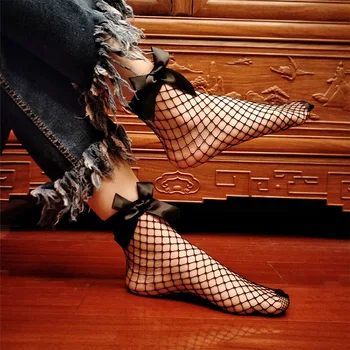 

Fashion 2020 New Women Sexy Black Mesh Short Ankle Socks Christmas Girls Fishnet With Cute Bow Ladies 6 Colors