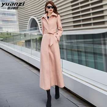 

2019 winter new fashion wool woolen coat women pink slim long woolen overcoat women's clothing