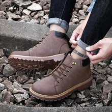 Зимние мужские ботинки; теплые мужские зимние ботинки; мужские уличные Нескользящие ботинки на шнуровке; Британские кроссовки; мужские рабочие ботинки из искусственной кожи