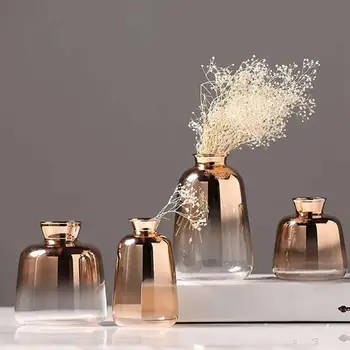 

Nordic Simple Plant Container Style Glass Vase For Home Desktop Country Style Gold Gradient Glass Vase Desk Decor