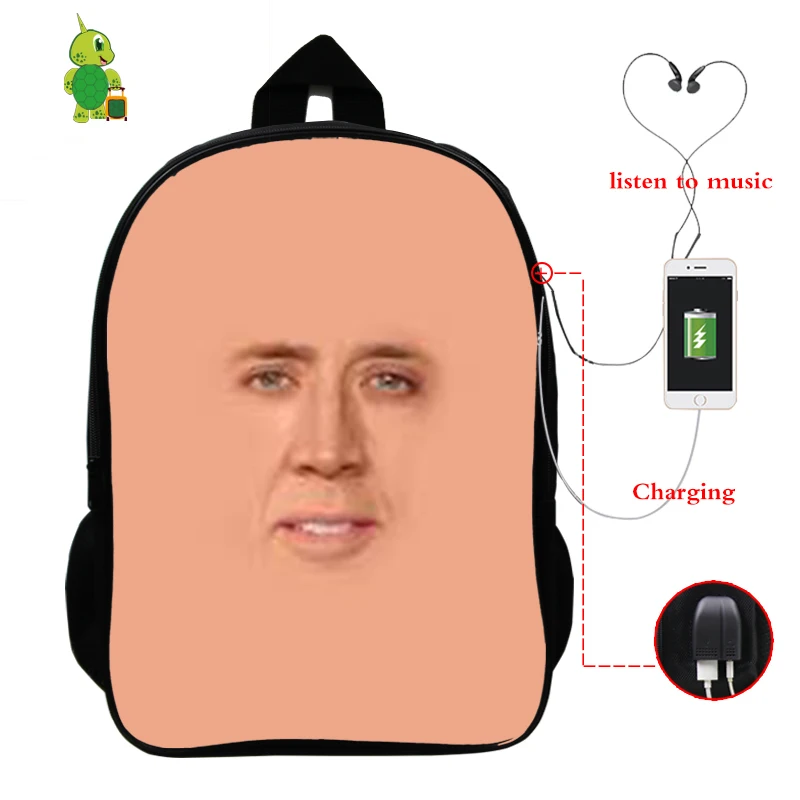 

Mochila Nicolas Cage Face Backpack USB Charge School Bookbags for Teenage Boy Girls Multifunction Laptop Backpack Travel Bags