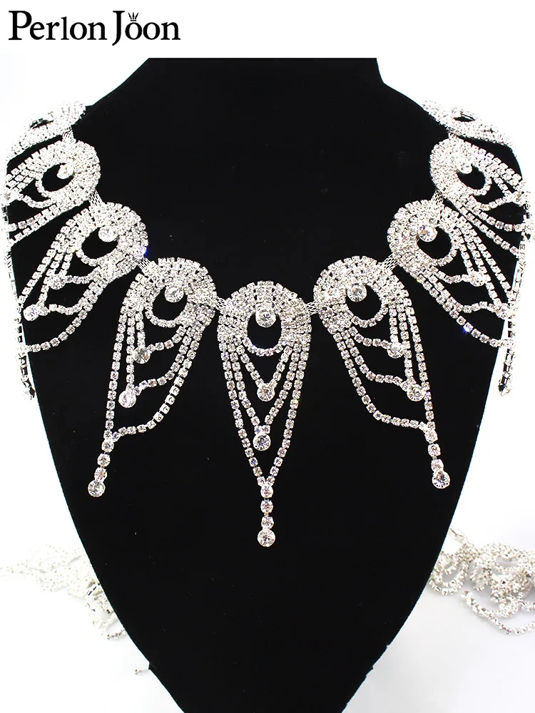 Lange Quaste Kristall Array Tröpfchen Strass Fransenbesatz Silber Kristall dekorative Kette Bekleidungszubehör ML076 – Detail 13