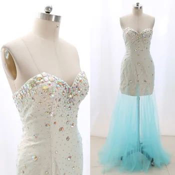 

MACloth Blush Sheath Strapless Floor-Length Long Crystal Tulle Prom Dresses Dress L 267904 Clearance