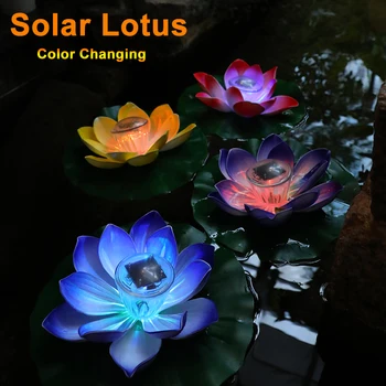 

Solar Power Waterproof Color Changing Glowing LED Floating Light Lotus Flower Light Swimming Pool Pond Garden Party Decor Q30