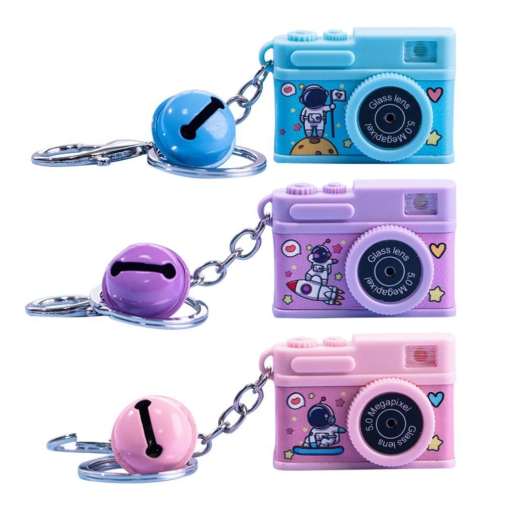 Children LED Cartoon Astronaut Camera Pendant Toy Mini Luminous Spaceman Cameras with Keychain