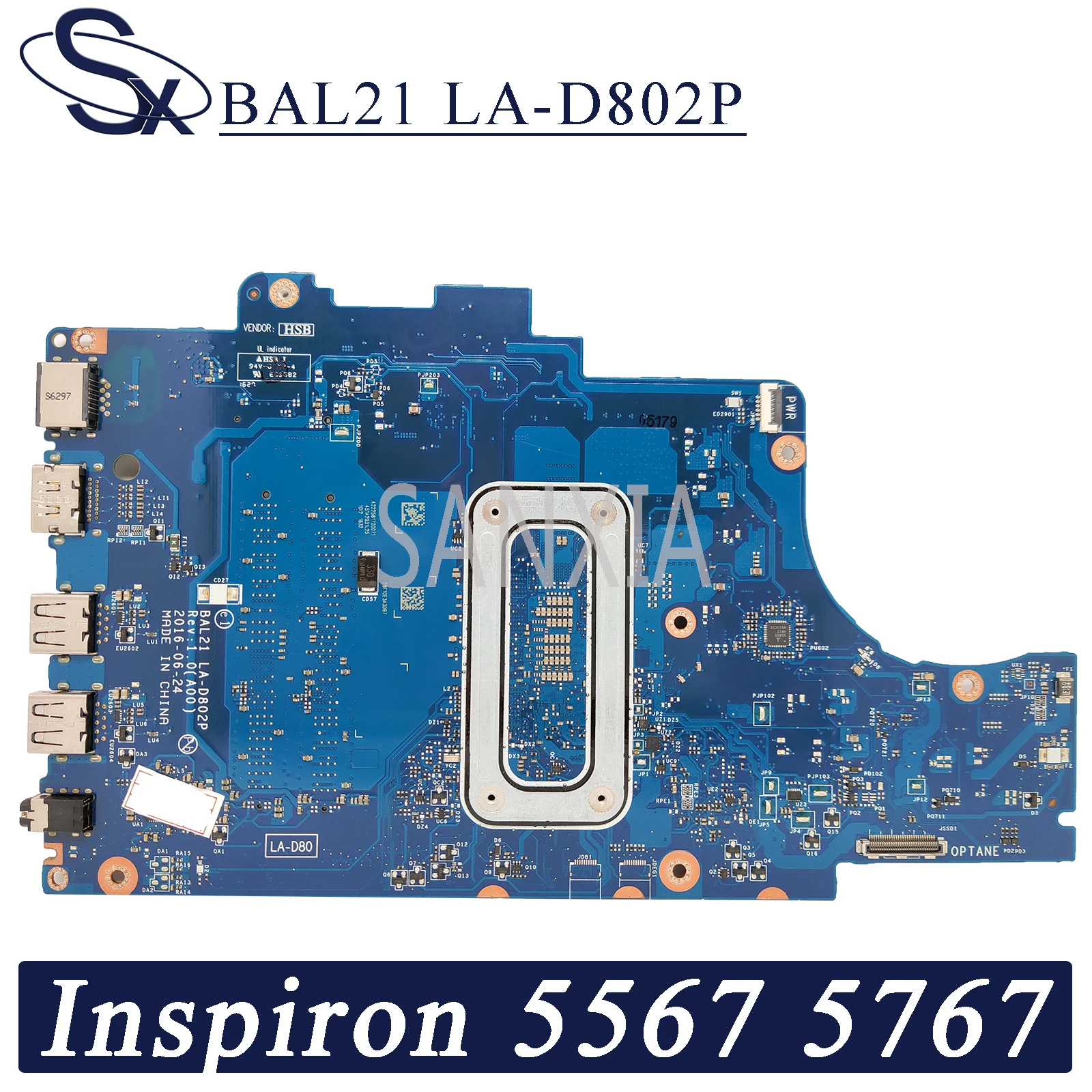 KEFU LA-D802P Laptop motherboard for Dell Inspiron 15-5567 17-5767 original mainboard I7-7500U UMA