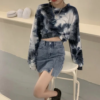 

Spring Sweatshirt New Fashion Women Korean Long Sleeve Short Hoodies Vintage Printed Tops Hip Hop Sweatshirt