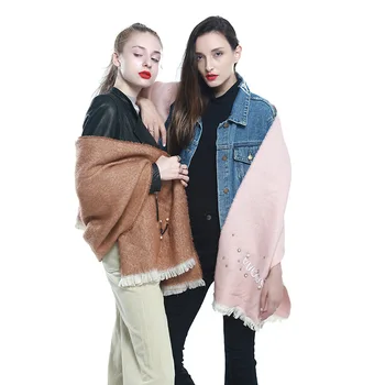 

Korean version of autumn and winter new 2019 Pearl cashmere warm women scarf solid color scarf dual-purpose shawl