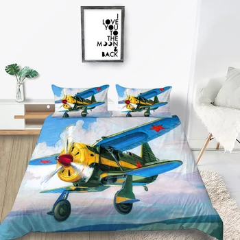 

Propeller Plane Bedding Set Single 3D Artistic Duvet Cover Blue Sky King Queen Twin Full Single Double Unique Design Bed Set