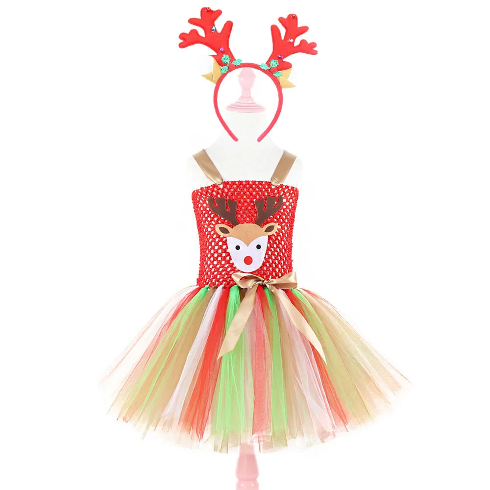 

Europe And America Cartoon Deer Set Dress Children Puffy Princess Dress Easter Bunny Elk Performance Costume