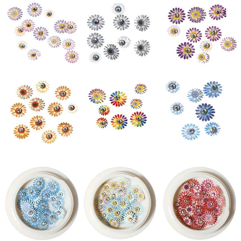 

1 Box Nail Daisy Wood Pulp Chips with Rhinestone Colored Flower Nail Supplies 3D Nail Accesoires for Nail Art Design Nail Decor