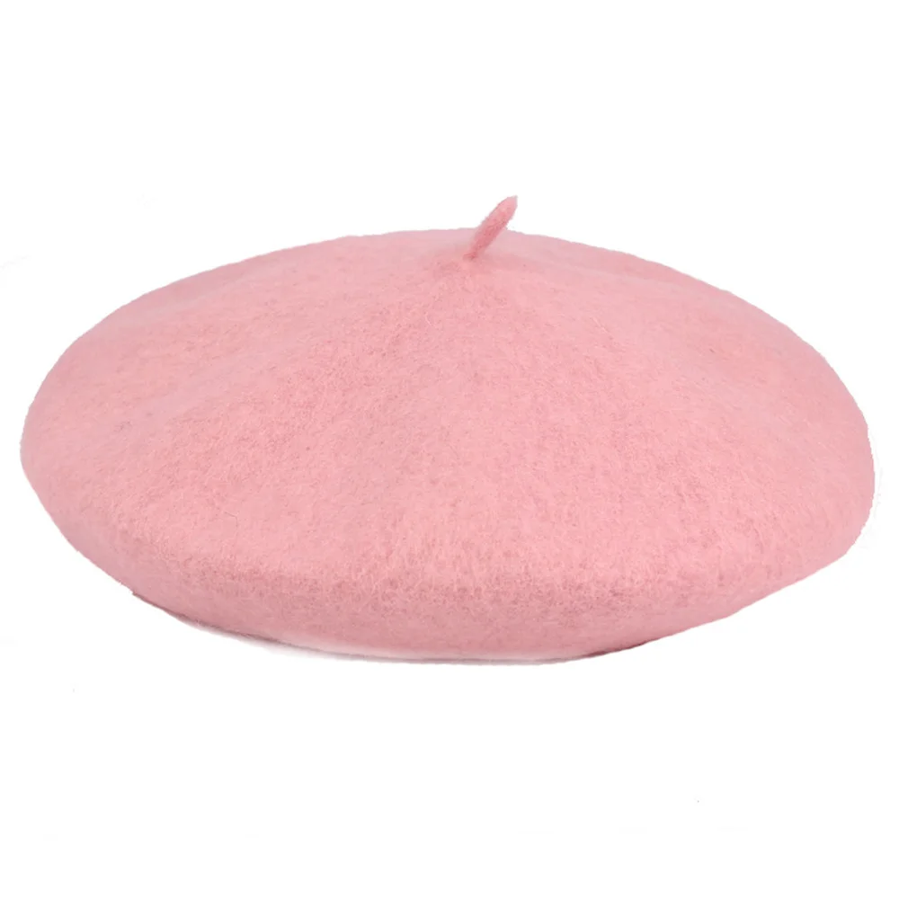 Pink Женская, женская, британский стиль, шерсть, мягкий берет, шапка бини, зимняя, теплая, для улицы, шапка - Цвет: Pink