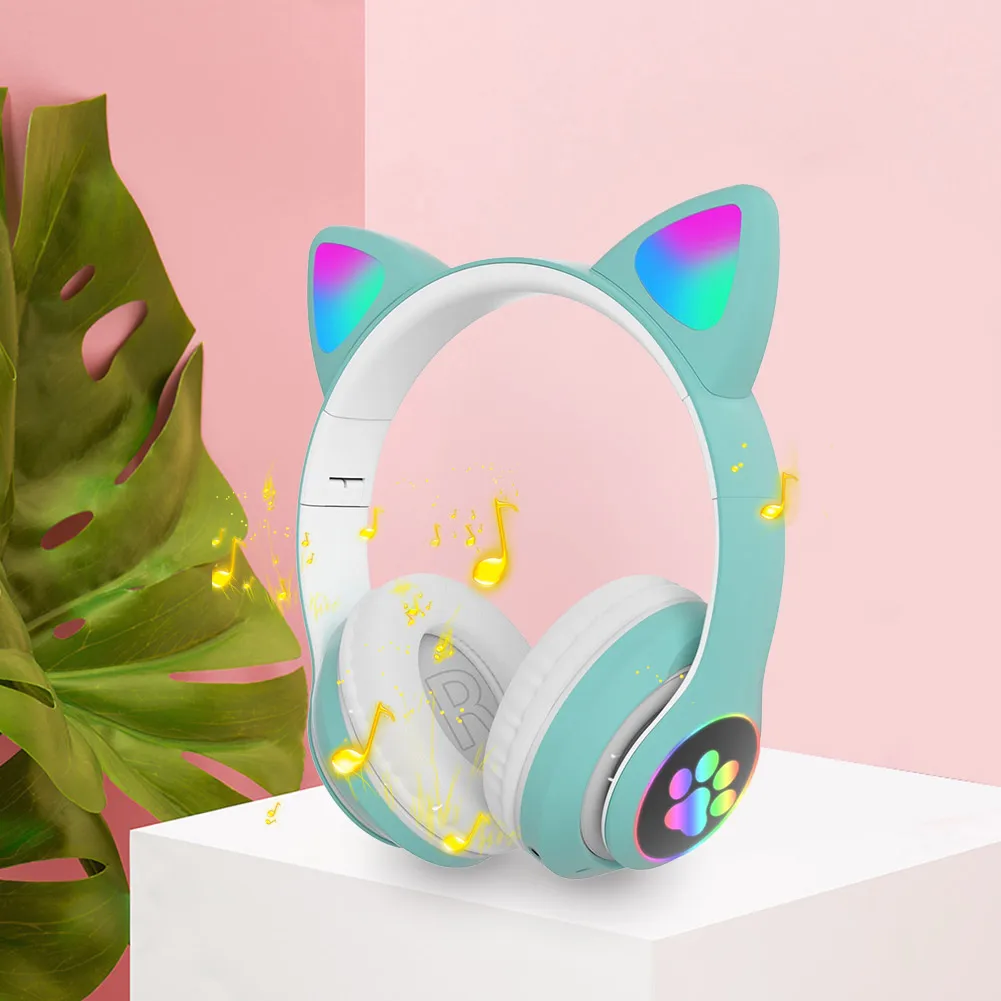 Gift Kids Adult Volume Control Foldable Headphones Fashion Bluetooth 5 0 Wireless Gaming Headset LED Light Up Cat Ear Stereo