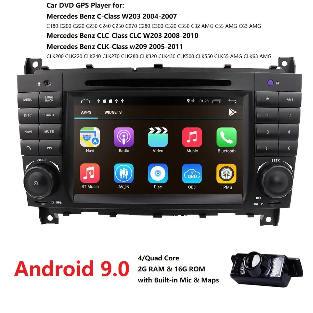 2G ram 16G rom Android 9,0 " автомобильный DVD gps для Mercedes/Benz W203 W209 W219 A-Class A160 C-Class C180 C200 CLK200 dab камера