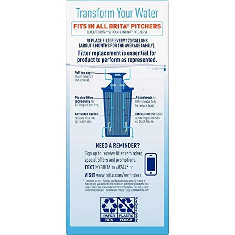 Brita Longlast Water Filter Replacement Filter for Pitcher and Dispensers, Reduces Lead,BPA Free 3 Count