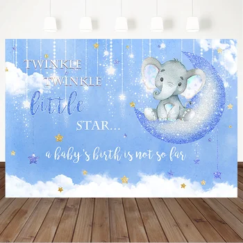 

Elephant Baby Shower Backdrop Twinkle Little Star Blue Moon Photography Background Baby Shower Dessert Table Decorations Props