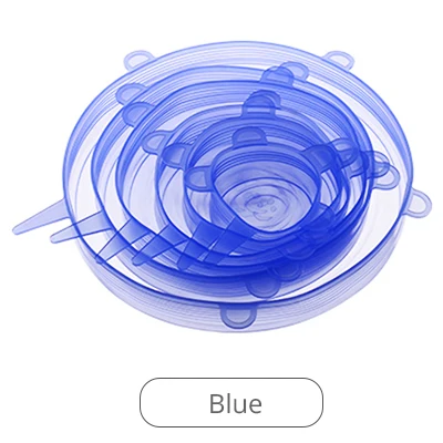 6 шт. силиконовых кейсов стрейч многоразовые крышки герметичный Еда Обёрточная бумага крышки хранения свежих уплотнение Чаша эластичные Обёрточная Бумага Обложка Кухня кухонная посуда - Цвет: 6pcs Blue