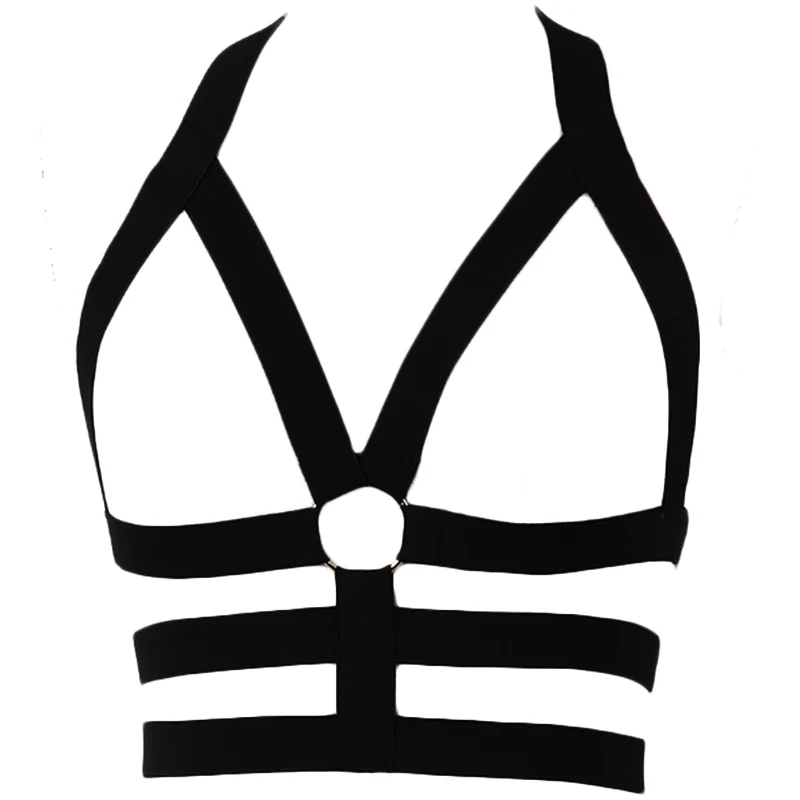Pastel Goth Body Harness Bondage Sexy Lingerie Black Suspender Belt Goth Rave Open Chest Bra Edgy Harness Bra Woman Body Cage
