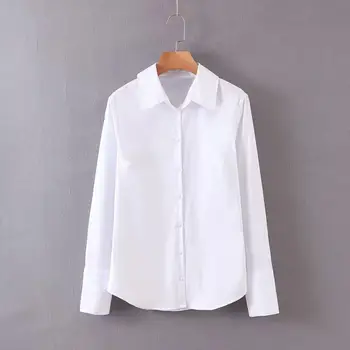 

2020 women basic solid color white blouse office lady turn down collar business shirt casual slim femininas poplin tops LS6237