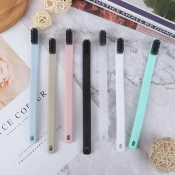 

2PCS Charcoal Toothbrushes Reusable Soft Bristles Anti-skid Couple Toothbrush Random Color