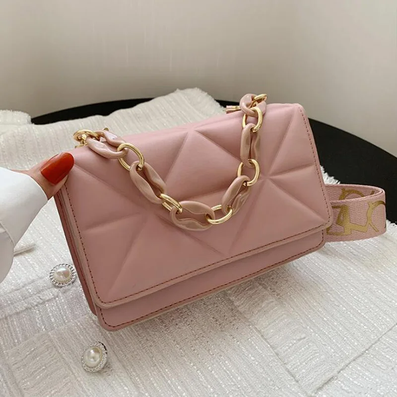 Wide Strap Letter Shoulder Bag Square Crossbody Bags for Women,Pink