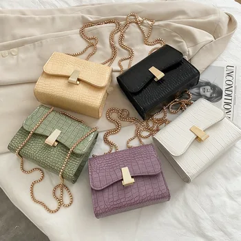 

2020 summer new female bag small square bag trendy high-end crossbody bag niche crocodile pattern chain shoulder bag