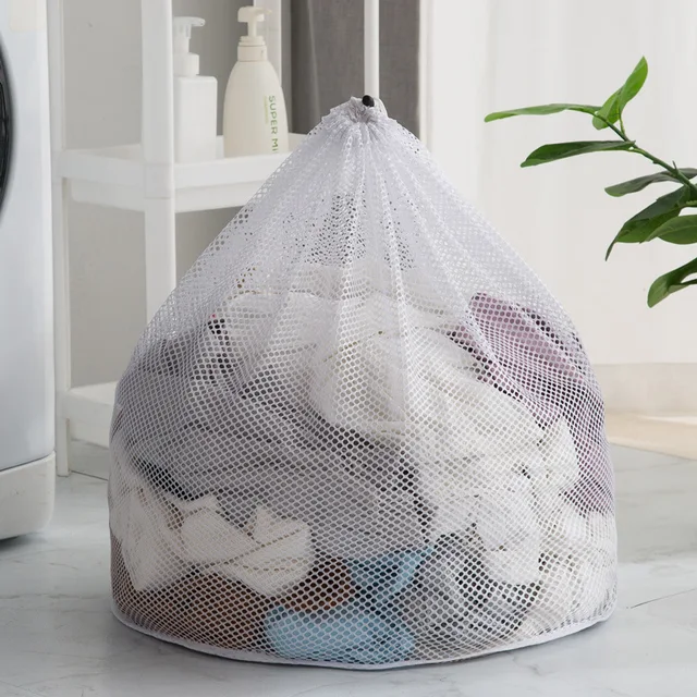 Nylon Mesh Washing Bags Underwear Bra Laundry Bag Basket Household Clean Organizer Drawstring Beam Port Household Cleaning 3