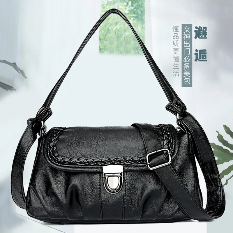 

2019 New Style Western Style Washed Leather Shoulder Bag Versitile Fashion Travel Weaving WOMEN'S Bag Handbag