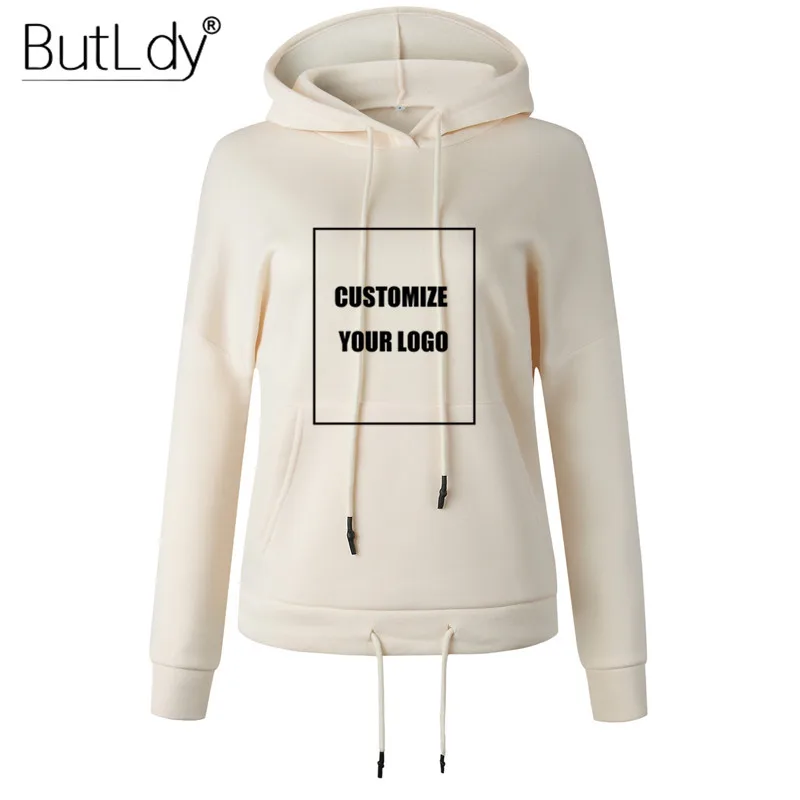 apricot logo Однотонные худи с логотипами на заказ, женские осенне-зимние худи на шнурке,, толстовка с капюшоном, толстовки с длинными рукавами - Цвет: apricot logo