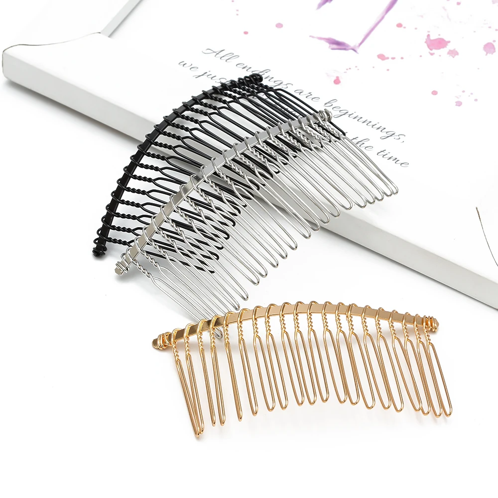 MEIBEADS 10pcs/lot DIY Hair Accessories Hair Supplies Steel Plate Inserted Comb Black Iron Silver 7.5* 3.6cm 20 Teeth UF7559