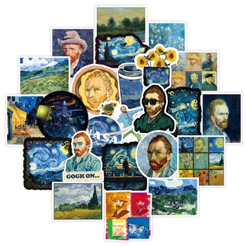

50 Pcs Vincent Van Gogh Works Sunflower Oil Painting Graffiti Stickers for Luggage Laptop Guitar DIY Decal Waterproof Sticker