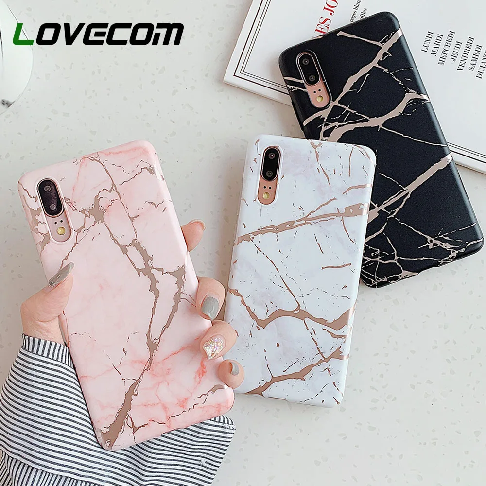 

LOVECOM Luxury Electroplating Marble Phone Case For Huawei P30 P20 Pro Mate 20 Lite Gilding Shockproof Soft IMD Back Cover Gift