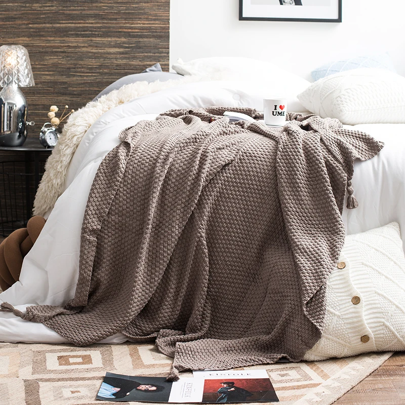 

2022 Elegant Pure Cotton Plaid Blankets For Bed Sofa Home Decorative Wearable Office Soft Warm Knitted Thermal Throw Blanket