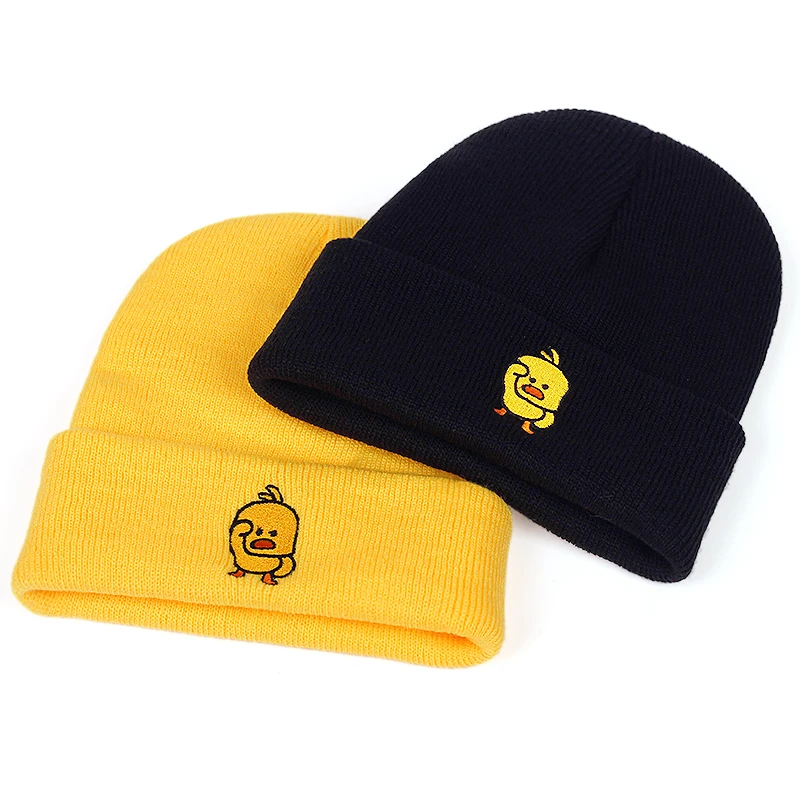 woolen cap for men Casual Little yellow duck beanie Hat for Men women Hip Hop Knitted woolen hats cap Outdoor Winter warm ski hats Skullies Hats timberland skully