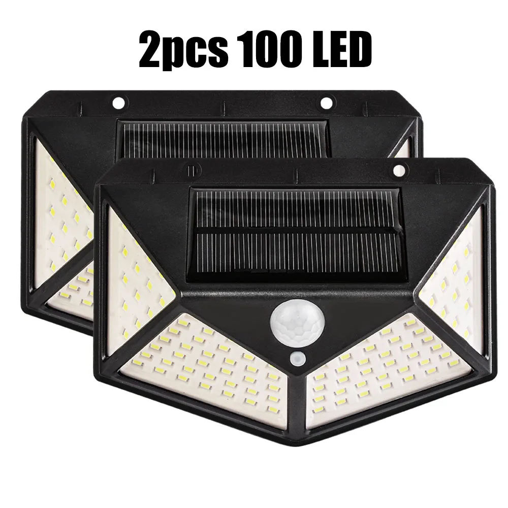 2pcs 100 LED 100/114 светодиодный солнечный светильник PIR датчик движения 3 режима уличные садовые на солнечных батареях свет четырехсторонний водонепроницаемый энергосберегающий настенный лампы для двора - Испускаемый цвет: 2pcs 100 LED