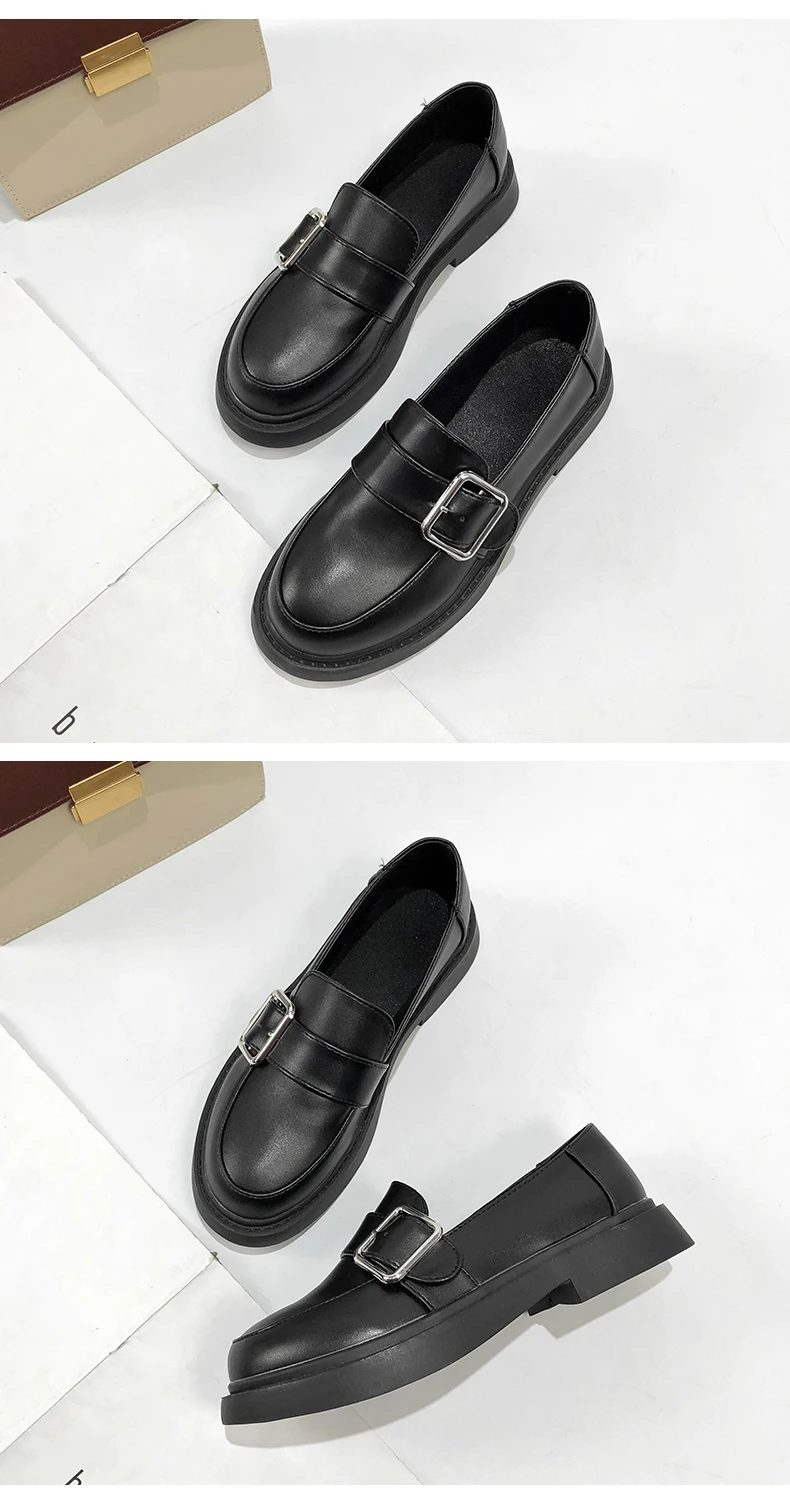 Туфли-оксфорды с металлической пряжкой; женская обувь на плоской подошве из лакированной кожи; слипоны на толстой подошве; женская обувь; большие размеры