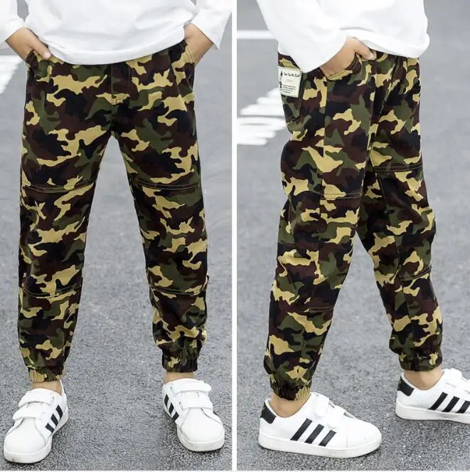 camouflage Камуфляжные джинсовые штаны для мальчиков, повседневные Хлопковые Штаны-шаровары с эластичной резинкой на талии, детские штаны для мальчиков синие, зеленые, армейские - Цвет: camouflage