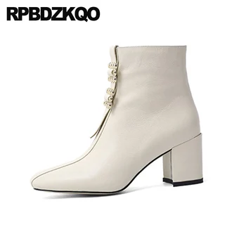 

round toe black 2019 ladies booties autumn block women short chunky winter beige side zip boots high heel new ankle shoes fur