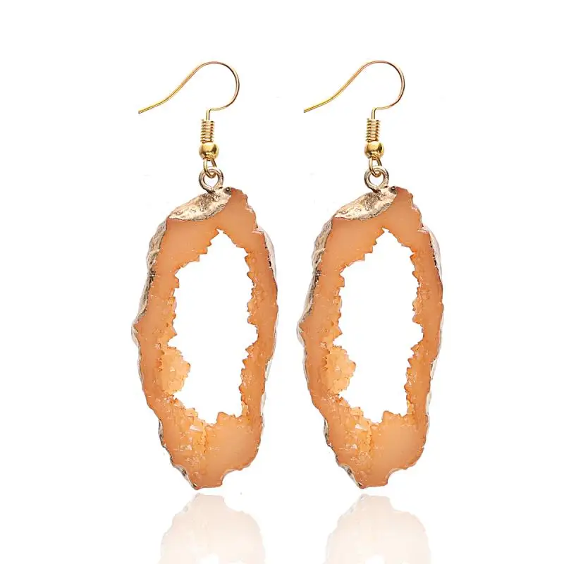 Orange HOCOLE, корейская мода, серьги из смолы Druzy для женщин Za, золотые серьги с камнем, свисающие серьги, красочные Кристальные серьги-капли, рождественские серьги - Окраска металла: Orange
