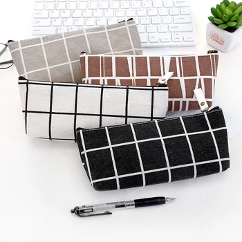 

Canvas Geometric Pencil Case School Simple Striped grid Solid Color Cute Kawaii Pencil Bag Pouch Office Students Kids Supplies