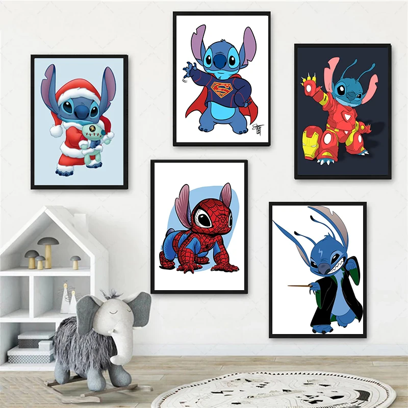 Canvas Painting Disney Lilo & Stitch Cartoon Animated Movie Poster Stitch  And Friends Wall Art Living Kids Room Home Decoration - Painting &  Calligraphy - AliExpress