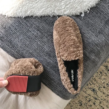 

Foldable Fur Home Shoes Women Flat Loafers Slip On Ladies Furry Ballet Flats Round Toe Winter Indoor Moccasins Plus size 35-43