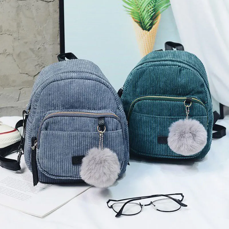 HUYANNABAO Fashion Corduroy Backpack Women Handle School Bag Teenager Solid Color Girls Travel Bags Students