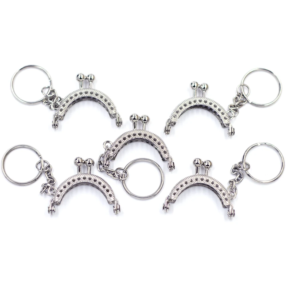 25pcs Bag Purse Metal Arc Frame Kiss Clasp With Key Ring Silver Tone