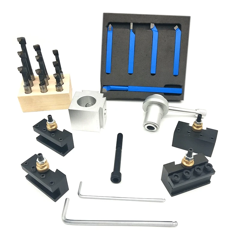 

Best 19 Pcs Quick Change Post Holder Kit Boring Bar Turning Tool Set Holder for CNC Mini Lathe with 9Pcs 3/8 inch Boring Bar