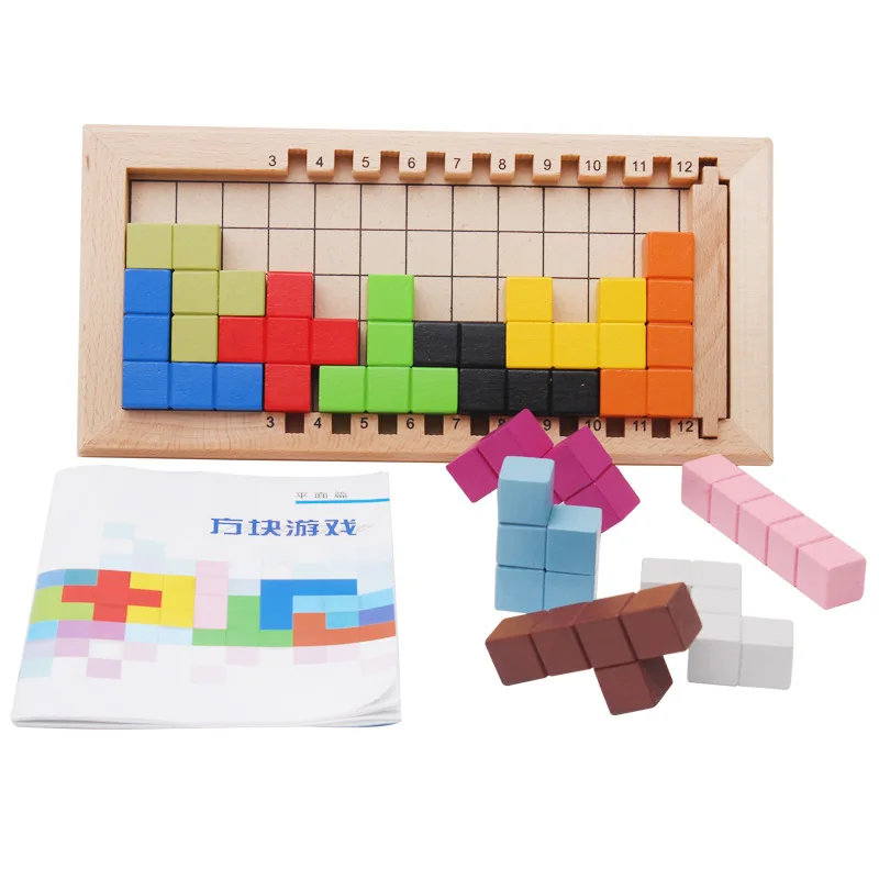 Цветная деревянная игра Tangram Tetris головоломка для мозга детские игрушки