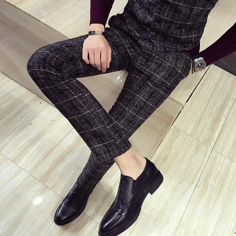

Classic Men's Plaid Trousers Large Size Slim Fit Men Business Casual Suit pants pantalon pour homme men s bussness pants