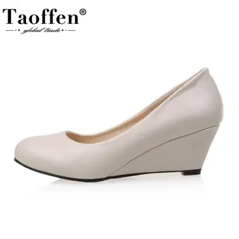 

Taoffen Plus Size 32-45 Summer Women Pumps Shoes Fashion Round Toe Solid Color Shoes Women Heels Slip On Casual Footwear