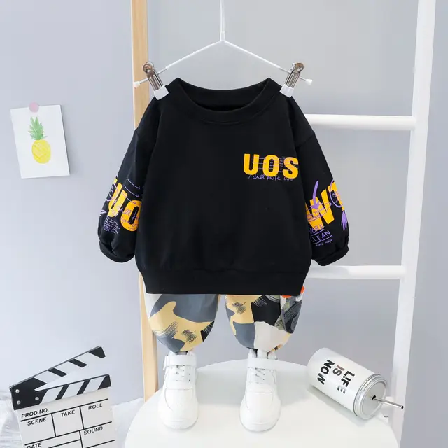 Fashion Spring Autumn Baby Girl Clothes Children Boys Casual Letter Jacket Pants 2Pcs/set Toddler Cotton Costume Kids Tracksuits XMW uos F Black