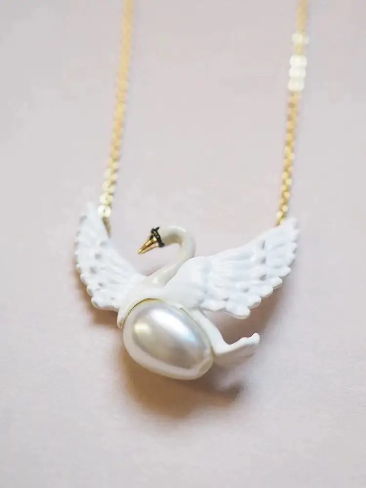 Роскошные Дизайнерские эмалированные глазурь Белый лебедь женские серьги-гвоздики ожерелье ювелирные изделия Вечерние - Окраска металла: necklace